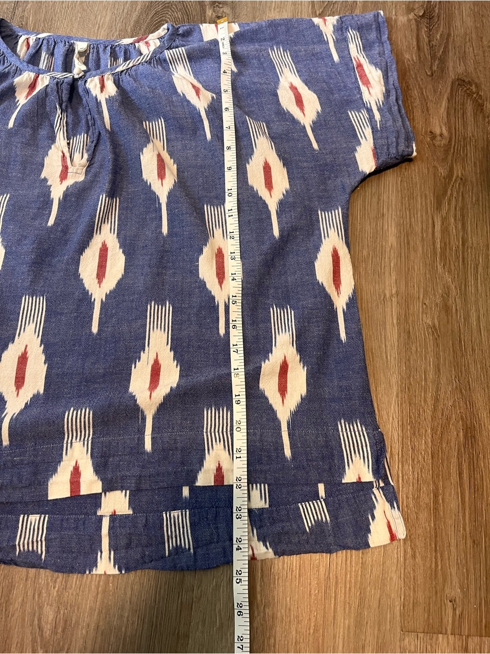 MIRTH Boho Indigo Ikat Print V-Neck Women's Top - Picture 4 of 6